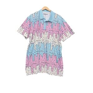 Shank It Golf Polo Shirt Mens 2XL Crazy Melt Colorful All Over Print Loud Flashy